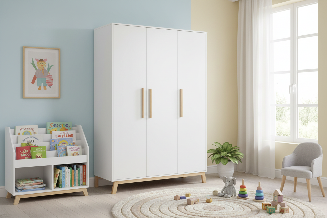 Kleiderschrank Venice 3-türig – Weiß/Buche Massiv geölt