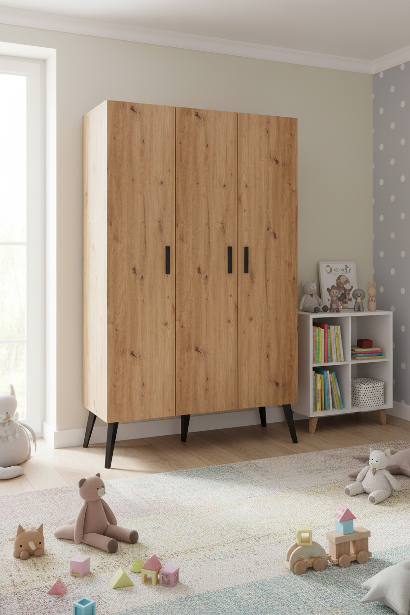 MORRIS OAK Kleiderschrank 3-türig – Artisan Oak/Anthrazit