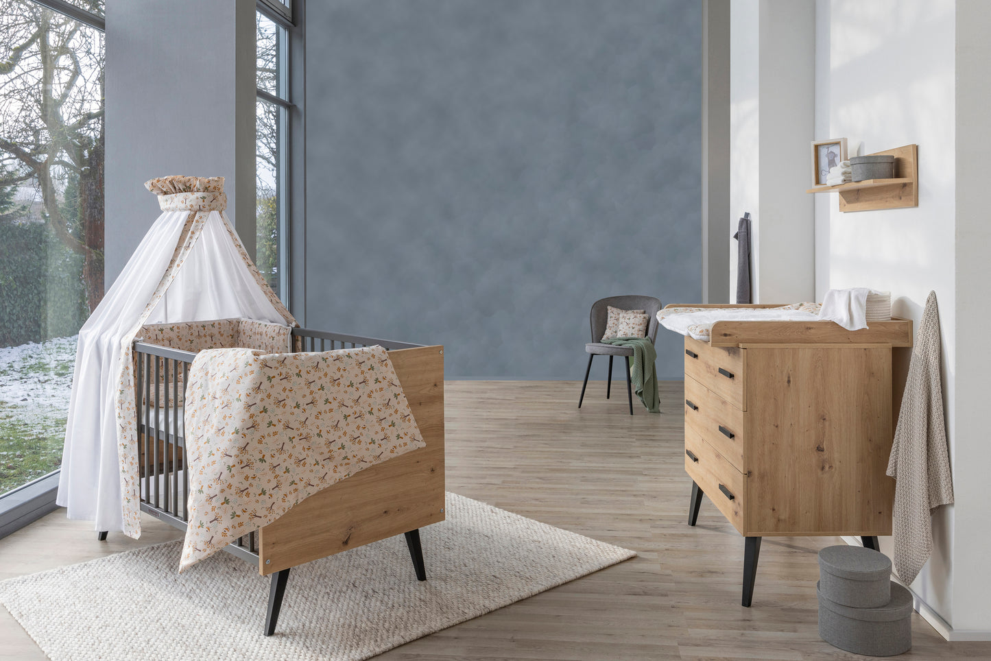 Kinderzimmer-Set MORRIS OAK 2-teilig – Kombi-Kinderbett & Wickelkommode