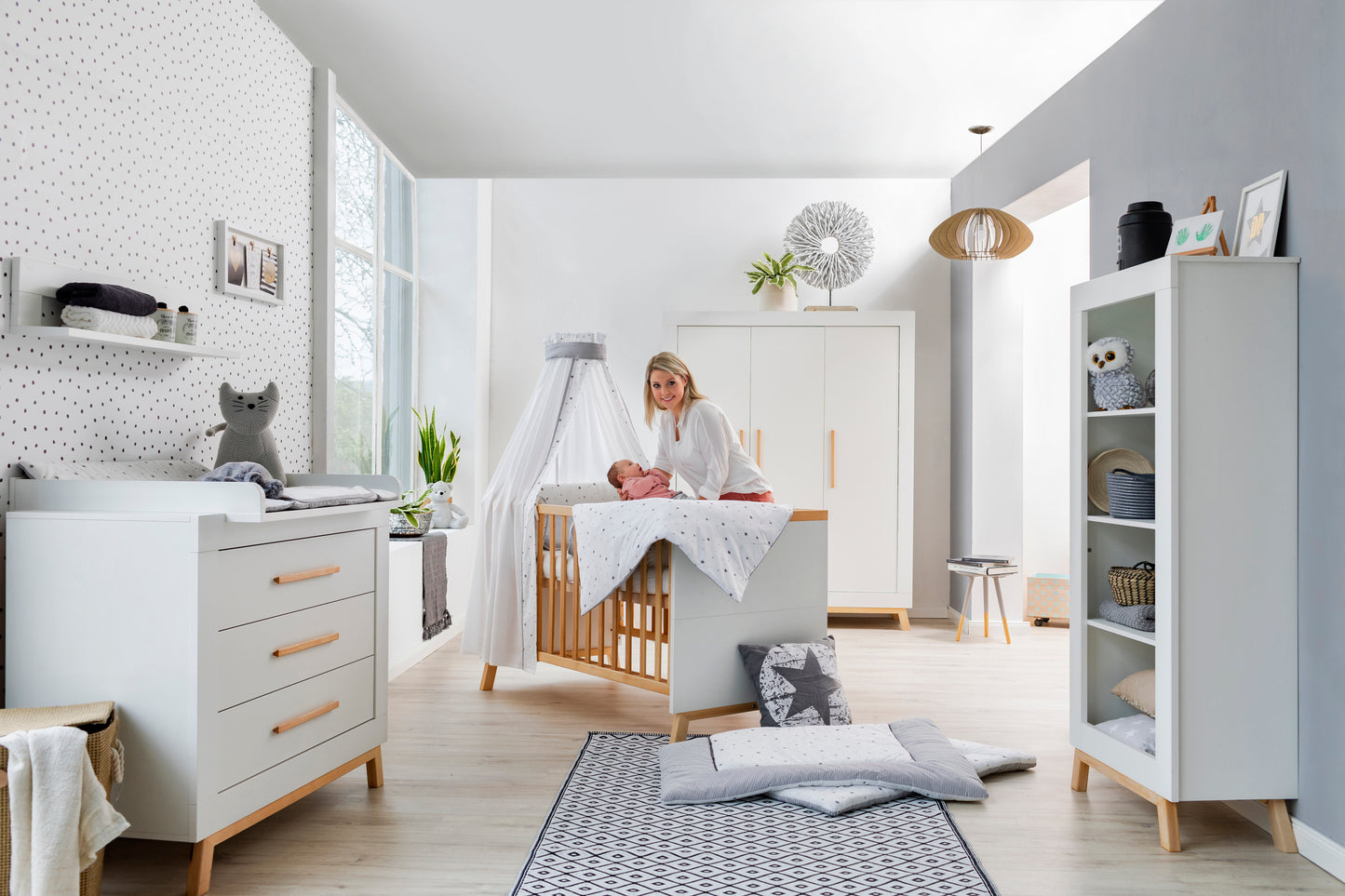 Kinderzimmer-Set Miami White 3-teilig – Bett, Wickelkommode & Kleiderschrank