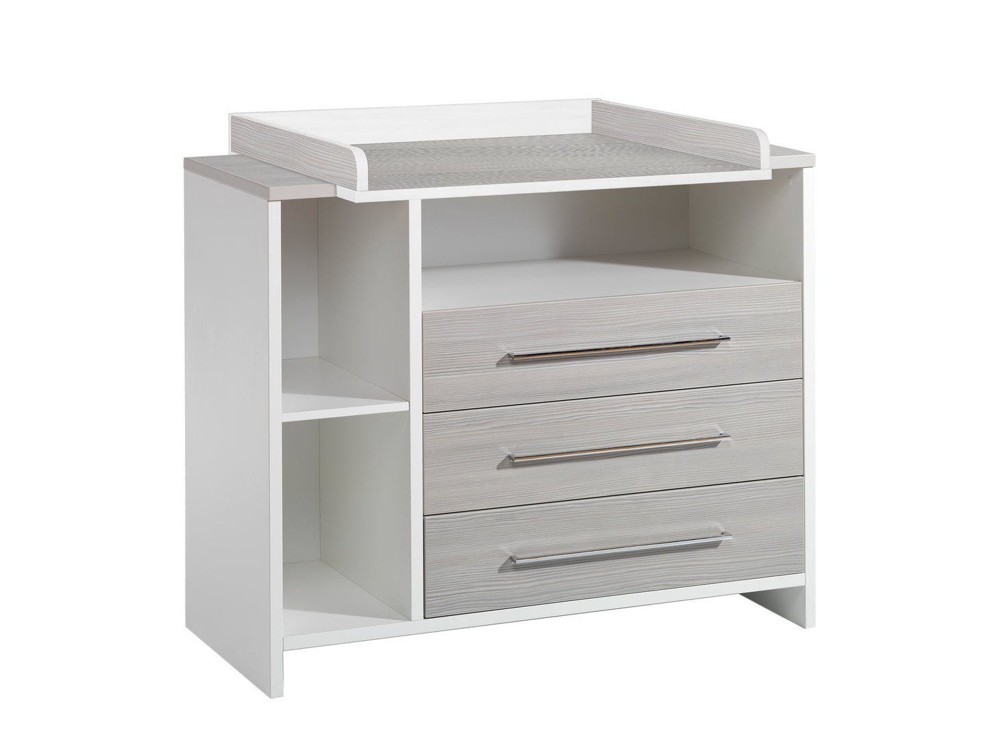 Wickelkommode Eco Silber – Weiß/Pinie Silber mit Seitenregal
