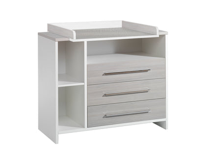 Wickelkommode Eco Silber – Weiß/Pinie Silber mit Seitenregal