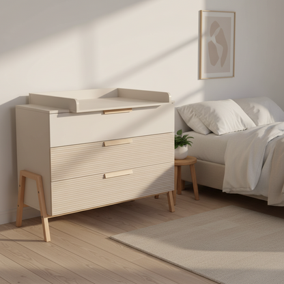 HAPPY Wickelkommode – Beige/Natur mit Wickelaufsatz