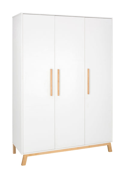 Kleiderschrank Venice 3-türig – Weiß/Buche Massiv geölt