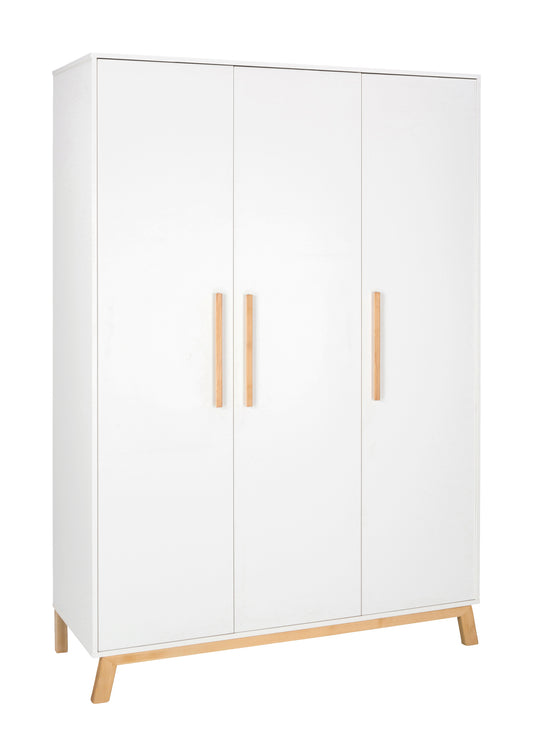 Kleiderschrank Venice 3-türig – Weiß/Buche Massiv geölt