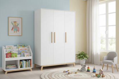 Kleiderschrank Venice 3-türig – Weiß/Buche Massiv geölt