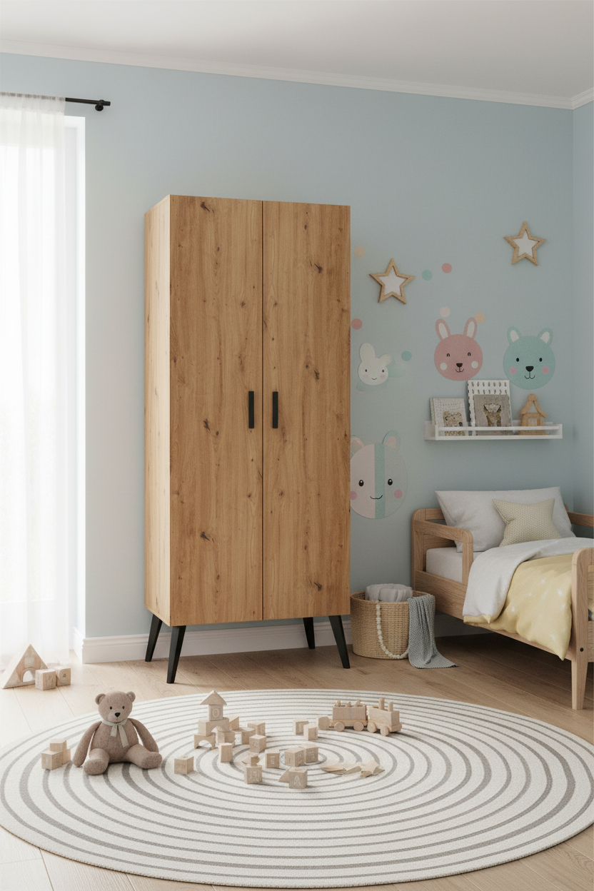 MORRIS OAK Kleiderschrank 2-türig – Artisan Oak/Anthrazit