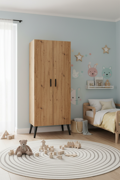 MORRIS OAK Kleiderschrank 2-türig – Artisan Oak/Anthrazit