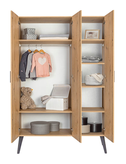 MORRIS OAK Kleiderschrank 3-türig – Artisan Oak/Anthrazit