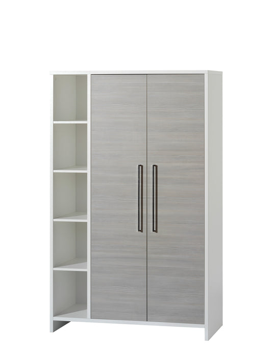Kleiderschrank Eco Silber 2-türig – Weiß/Pinie Silber mit Seitenregal