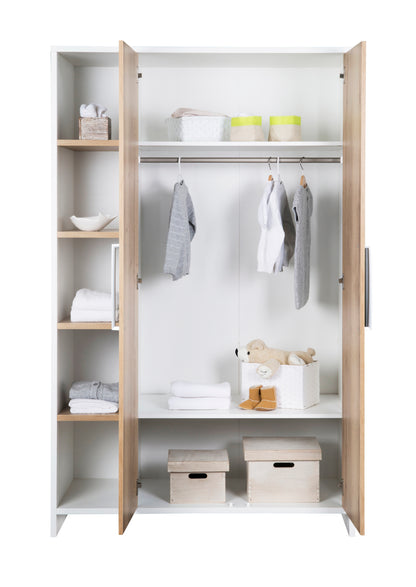 Kleiderschrank Eco Plus 2-türig – Weiß/Halifax Eiche mit Seitenregal