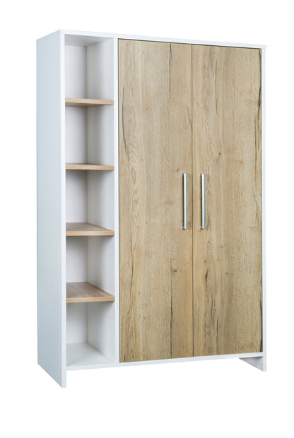 Kleiderschrank Eco Plus 2-türig – Weiß/Halifax Eiche mit Seitenregal