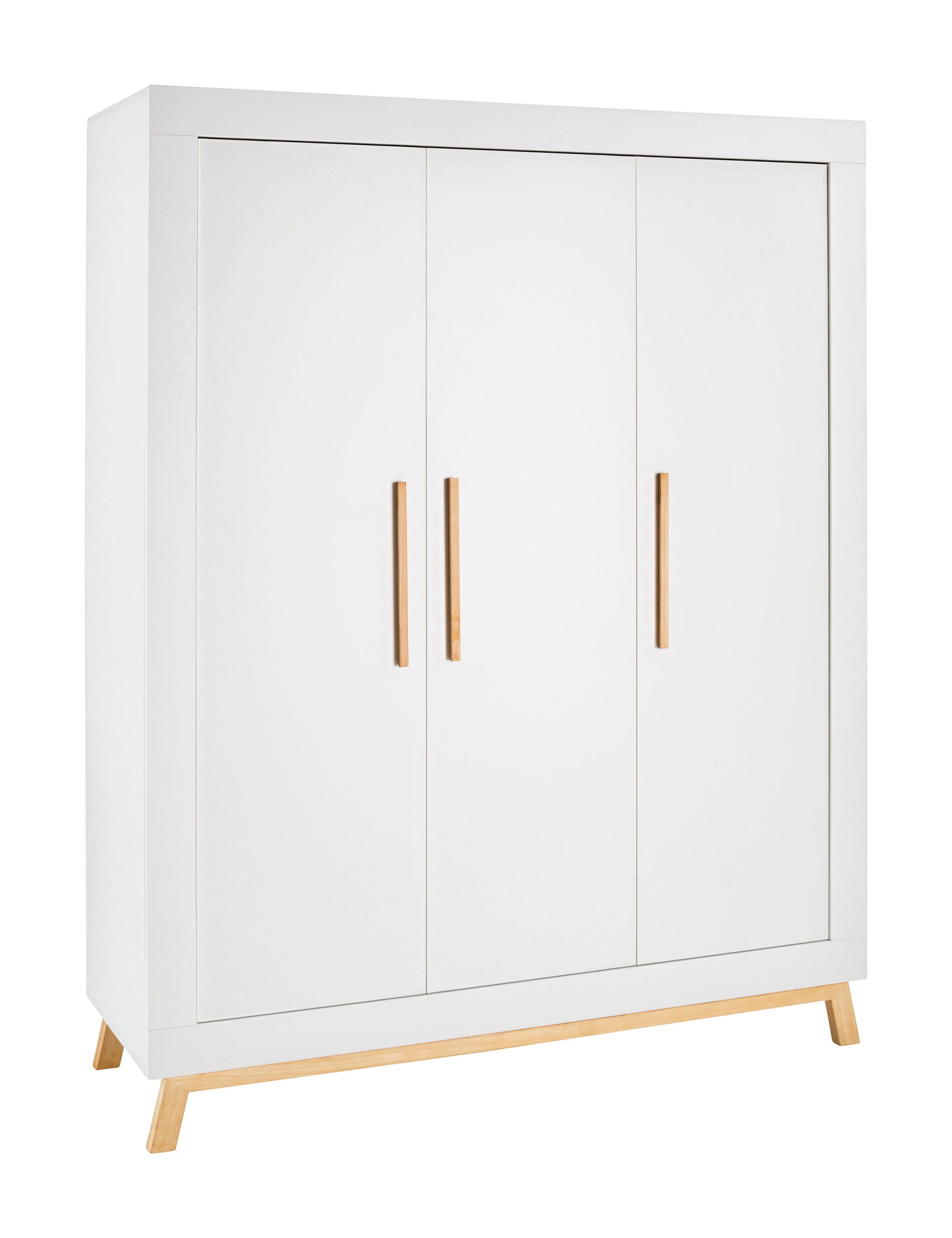 Kleiderschrank Miami White 3-türig – Weiß/Buche Massiv geölt