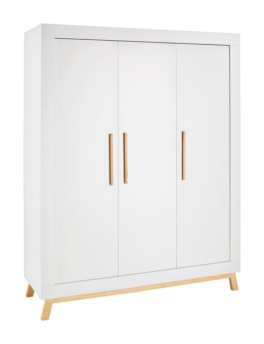 Kleiderschrank Miami White 3-türig – Weiß/Buche Massiv geölt