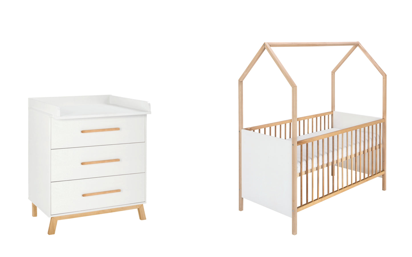 Kinderzimmer-Set Venice 2-teilig – Hausbett & Wickelkommode