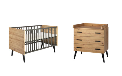 Kinderzimmer-Set MORRIS OAK 2-teilig – Kombi-Kinderbett & Wickelkommode