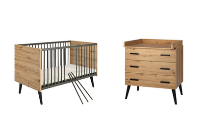 Kinderzimmer-Set MORRIS OAK 2-teilig – Kombi-Kinderbett & Wickelkommode