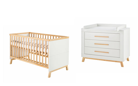 Kinderzimmer-Set Miami White 2-tlg. – Bett & Wickelkommode