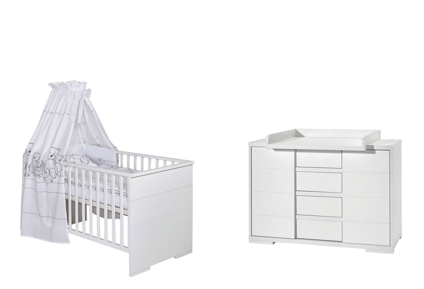 Kinderzimmer-Set Maxx White – 2-teilig: Kombi-Kinderbett & Breite Wickelkommode