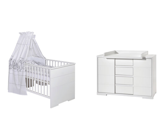 Kinderzimmer-Set Maxx White – 2-teilig: Kombi-Kinderbett & Breite Wickelkommode