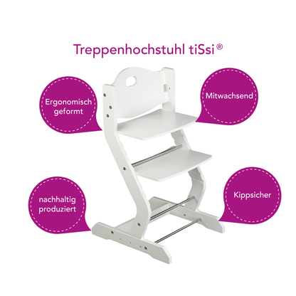 tiSsi Kinderhochstuhl aus Buchenholz - Ergonomischer Mitwachsender Hochstuhl mit Bügel