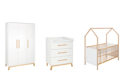 Kinderzimmer-Set Venice 3-teilig – Hausbett, Wickelkommode & Kleiderschrank