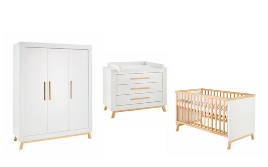 Kinderzimmer-Set Miami White 3-teilig – Bett, Wickelkommode & Kleiderschrank