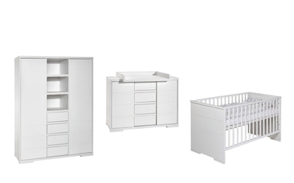 Kinderzimmer-Set Maxx White – 3-teilig: Kinderbett, Breite Wickelkommode & Kleiderschrank mit Mittelregal