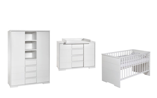 Kinderzimmer-Set Maxx White – 3-teilig: Kinderbett, Breite Wickelkommode & Kleiderschrank mit Mittelregal
