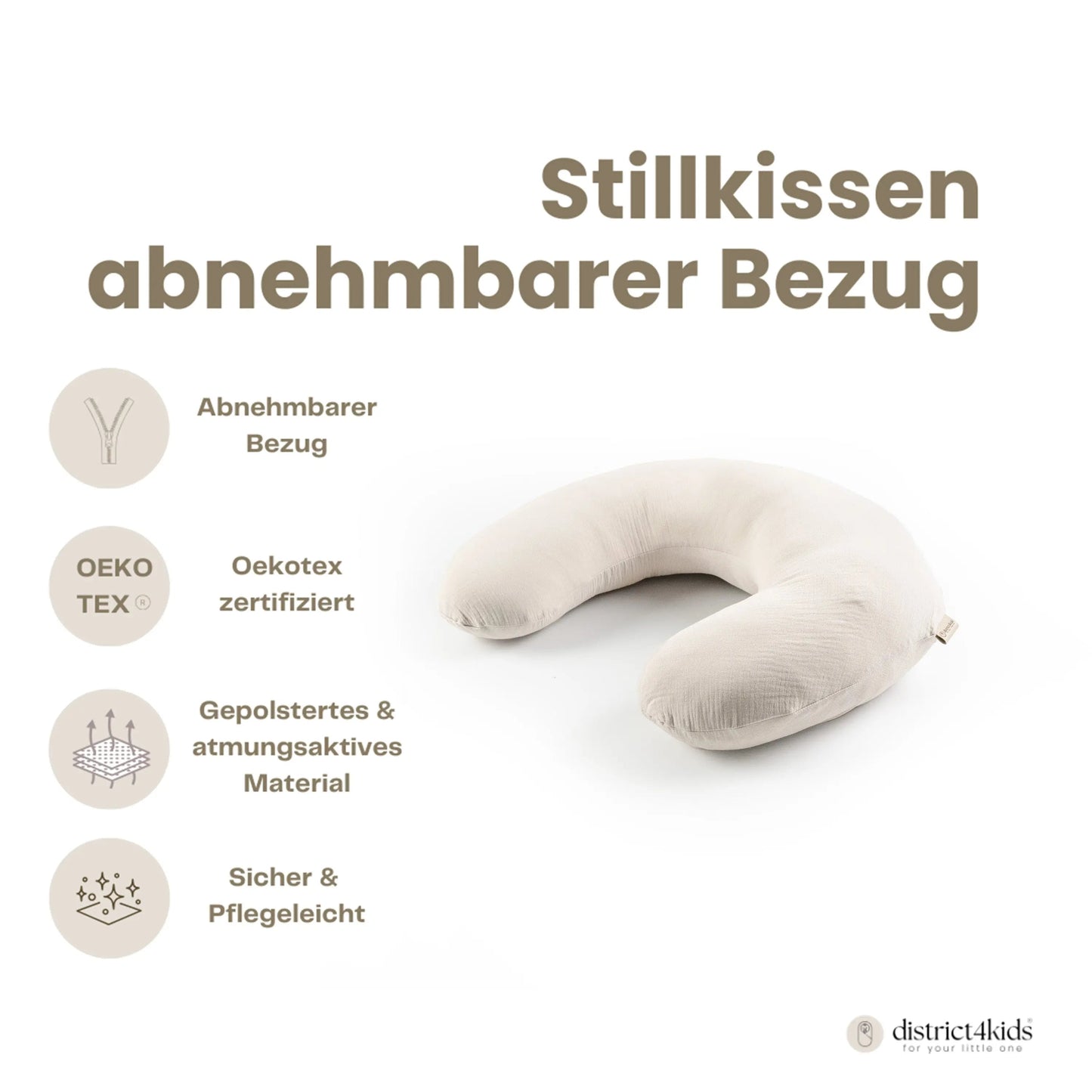 Stillkissen U-Form Musselin - Ergonomisches Schwangerschafts- & Stillkissen mit abnehmbarem Bezug