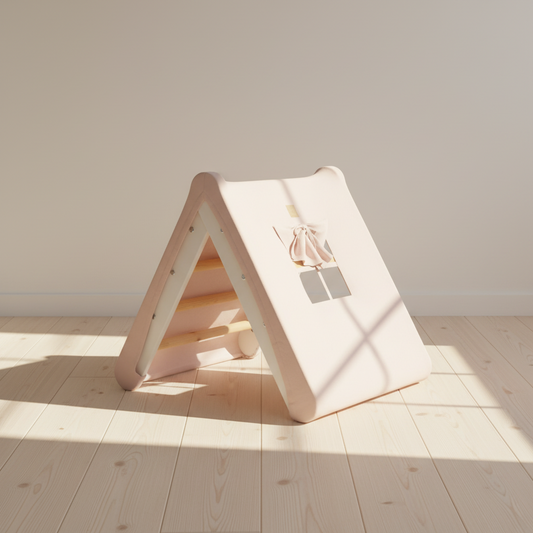 MeowBaby Haus mit Faltbarer Kinderleiter (60x61cm) Rosa Haus