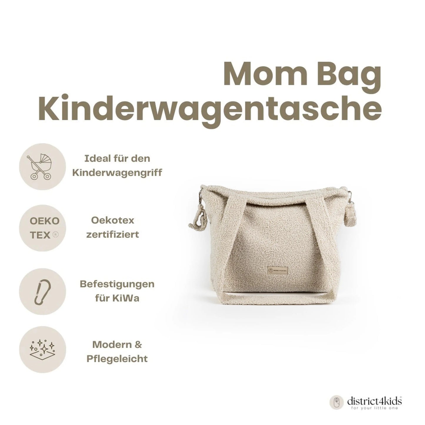 Wickeltasche Bouclé - Geräumige Kinderwagentasche aus weichem Teddystoff
