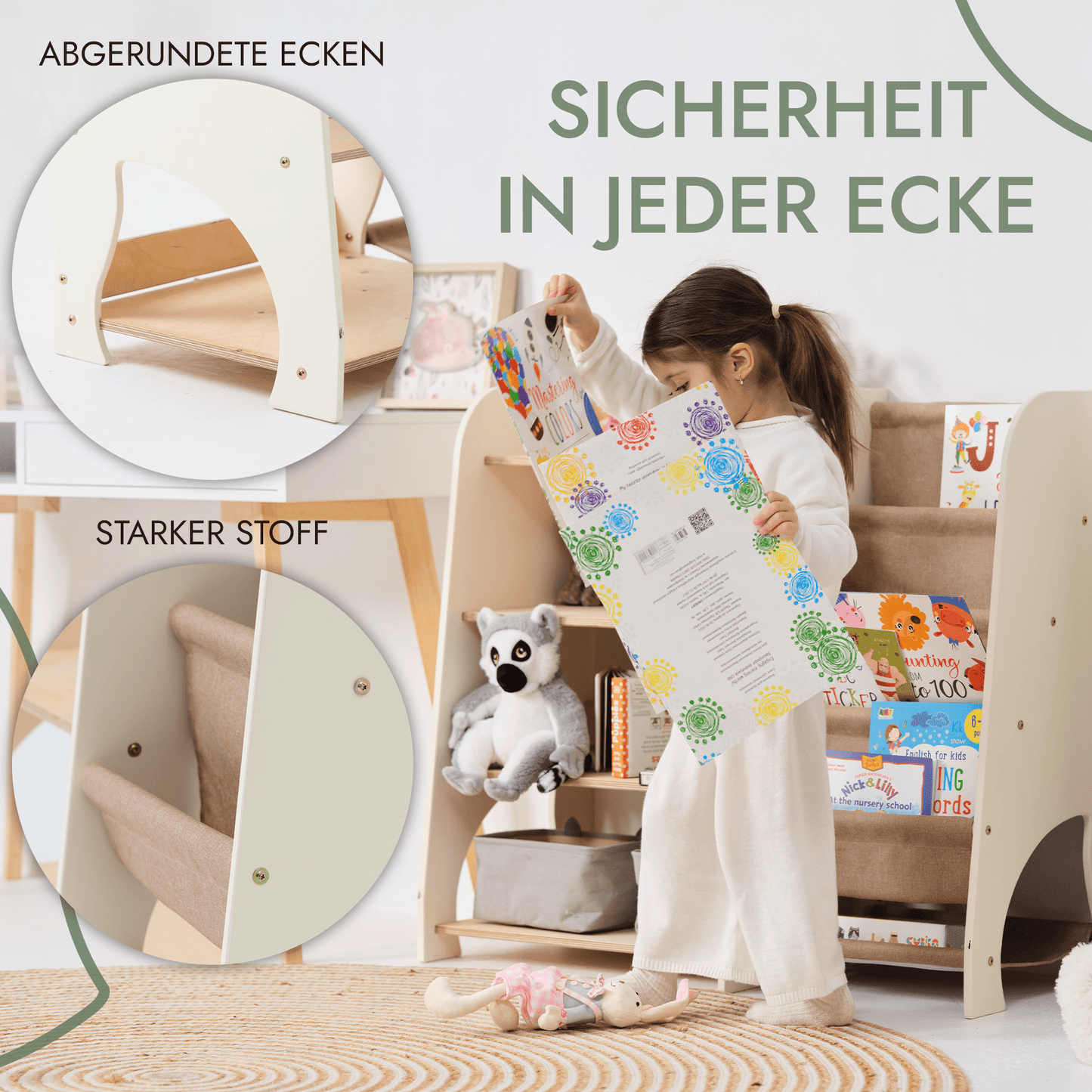 2in1 Montessori-Regal Holz - Kombi-Regal für Bücher & Spielzeug im Kinderzimmer
