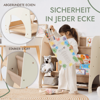2in1 Montessori-Regal Holz - Kombi-Regal für Bücher & Spielzeug im Kinderzimmer
