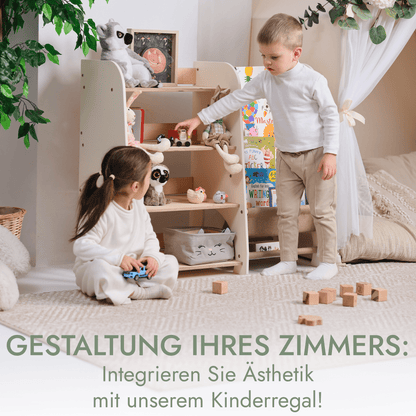 2in1 Montessori-Regal Holz - Kombi-Regal für Bücher & Spielzeug im Kinderzimmer