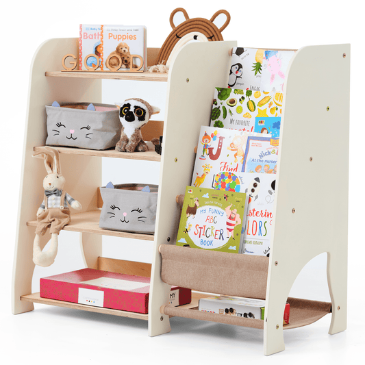 2in1 Montessori-Regal Holz - Kombi-Regal für Bücher & Spielzeug im Kinderzimmer