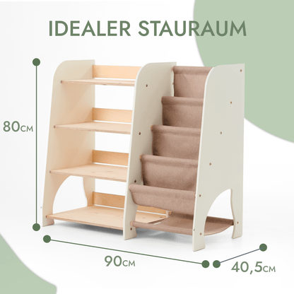 2in1 Montessori-Regal Holz - Kombi-Regal für Bücher & Spielzeug im Kinderzimmer