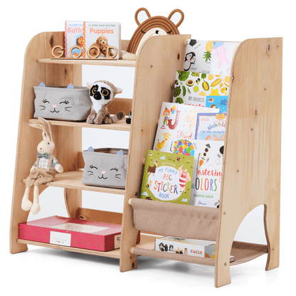 2in1 Montessori-Regal Holz - Kombi-Regal für Bücher & Spielzeug im Kinderzimmer