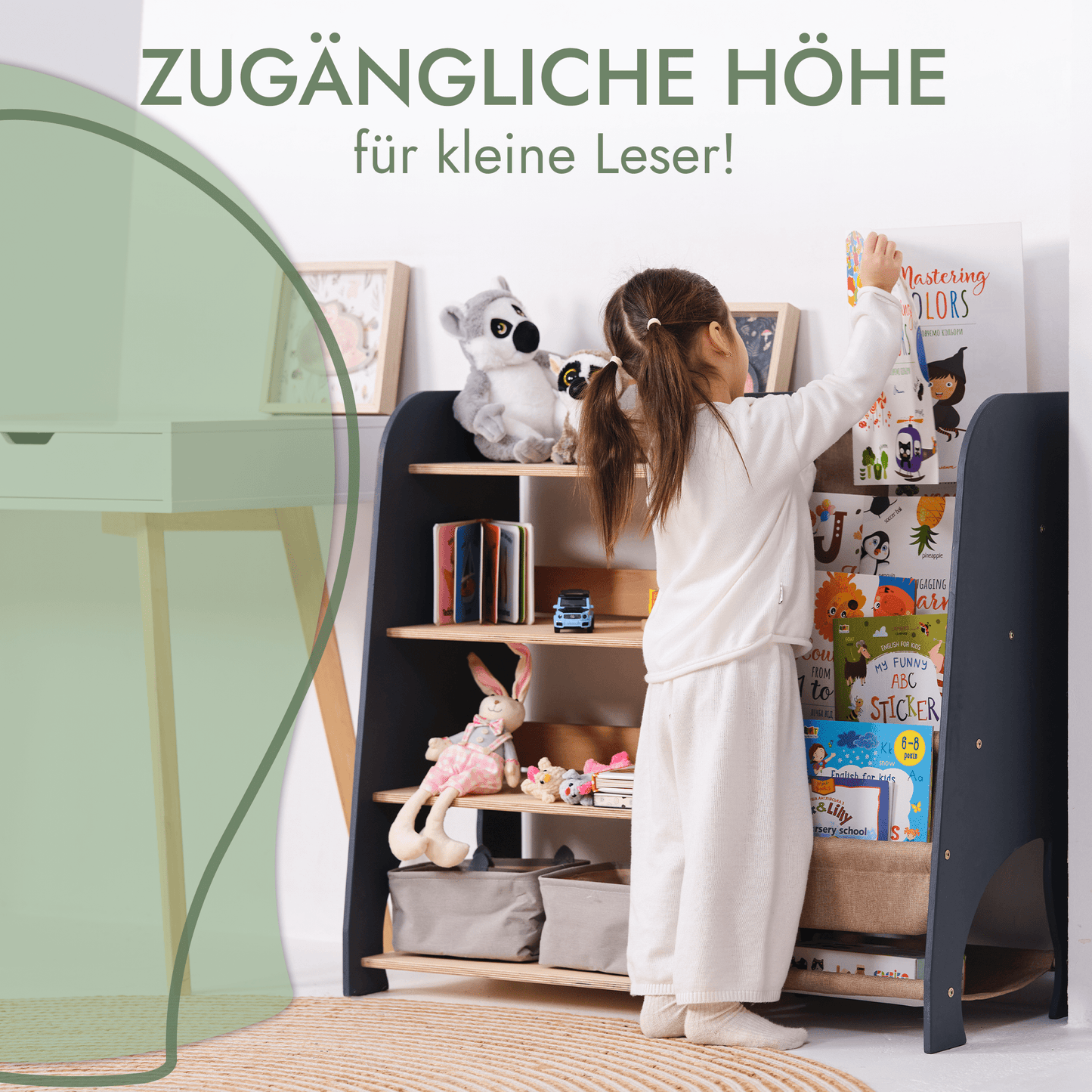 2in1 Montessori-Regal Holz - Kombi-Regal für Bücher & Spielzeug im Kinderzimmer