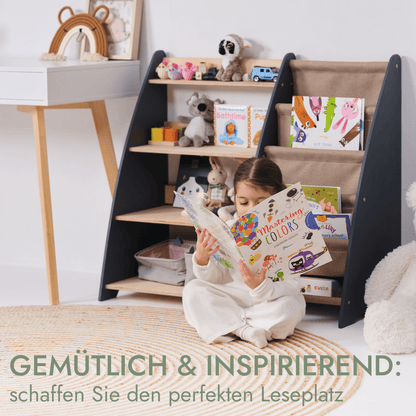 2in1 Montessori-Regal Holz - Kombi-Regal für Bücher & Spielzeug im Kinderzimmer