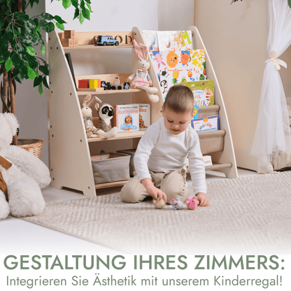 2in1 Montessori-Regal Holz - Kombi-Regal für Bücher & Spielzeug im Kinderzimmer