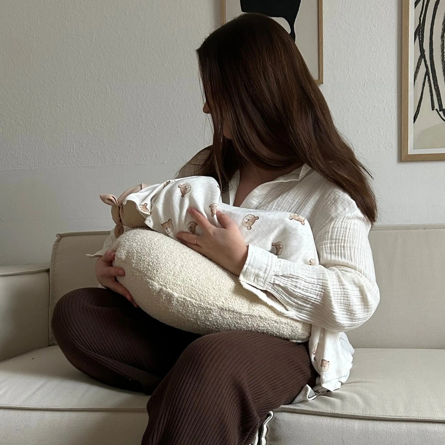 Stillkissen U-Form Bouclé - Ergonomisches Halbmond-Stillkissen aus weichem Teddystoff