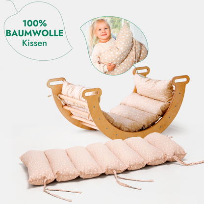 4in1 Montessori Klettergerüst Set - Kletterdreieck, Bogen mit Kissen & Rutsche (Beige)