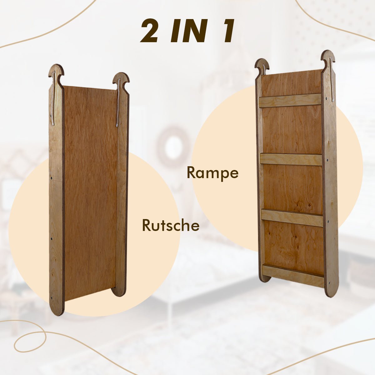 5in1 Montessori Klettergerüst Set - Kletterdreieck, Bogen mit Kissen, Netz & Rutsche (Schokolade)