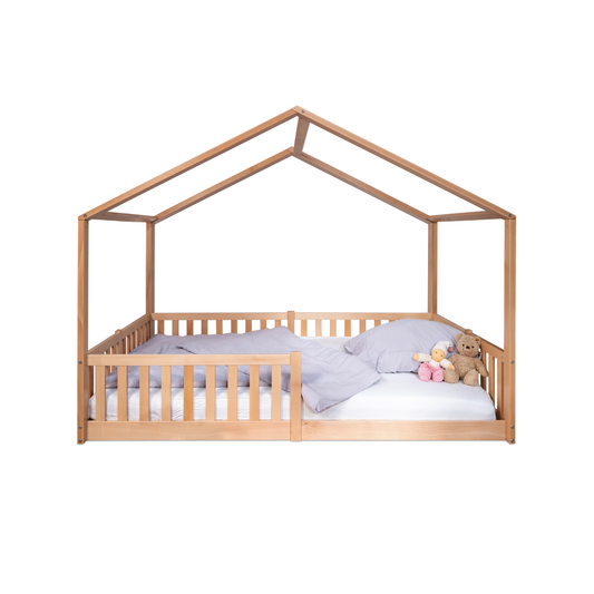 tiSsi Hausbett ENNO - Montessori Bodenbett aus Massivholz Buche mit Rausfallschutz