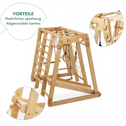 6in1 Indoor Spielplatz Holz - Faltbares Klettergerüst mit Rutsche & Schaukel