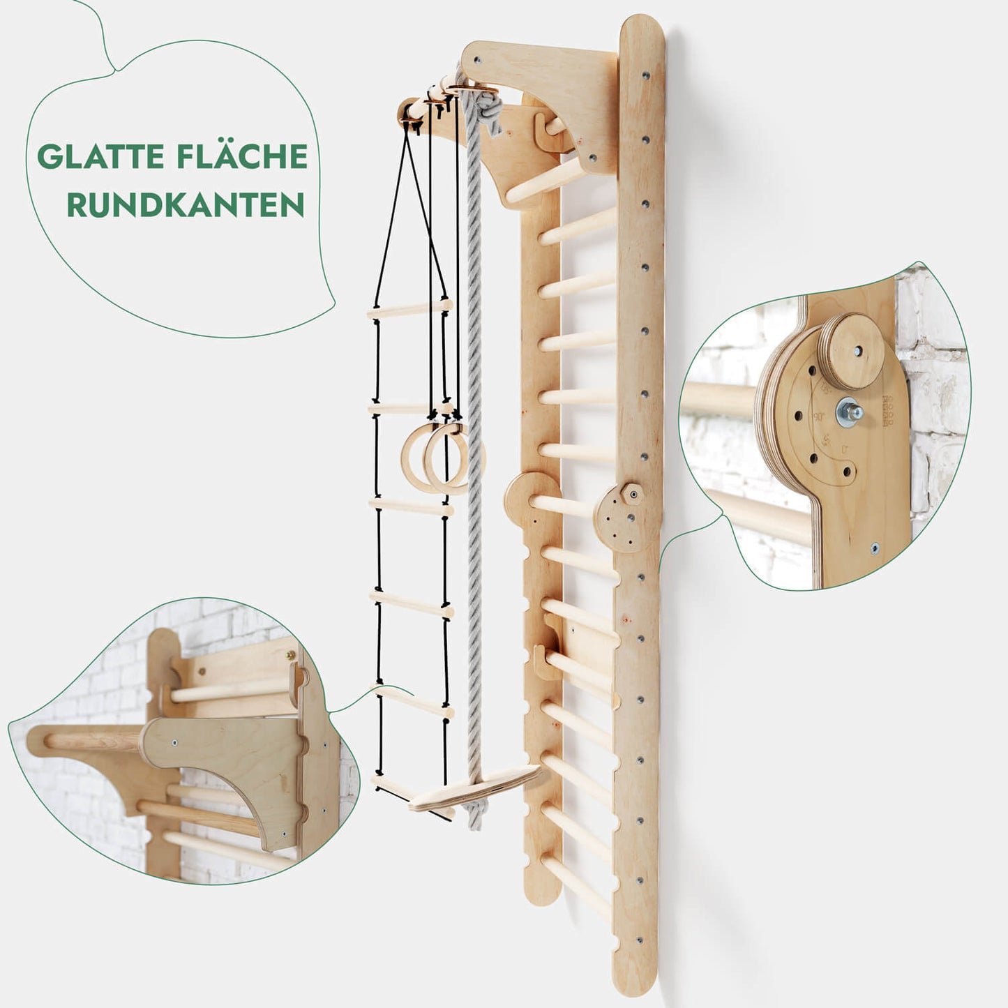 6in1 Kletterwand Indoor - Sprossenwand mit Rutsche & Turnset aus Holz