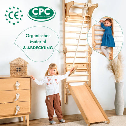6in1 Kletterwand Indoor - Sprossenwand mit Rutsche & Turnset aus Holz