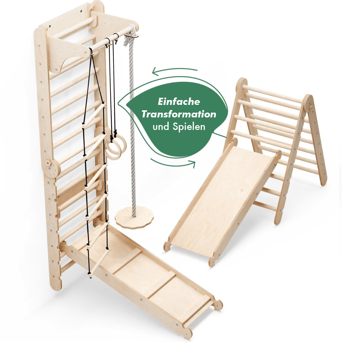 6in1 Kletterwand Indoor - Sprossenwand mit Rutsche & Turnset aus Holz