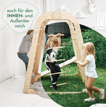 8in1 Indoor Spielplatz Holz - Klettergerüst mit Rutsche & Maltafel im Montessori-Stil (Beige)
